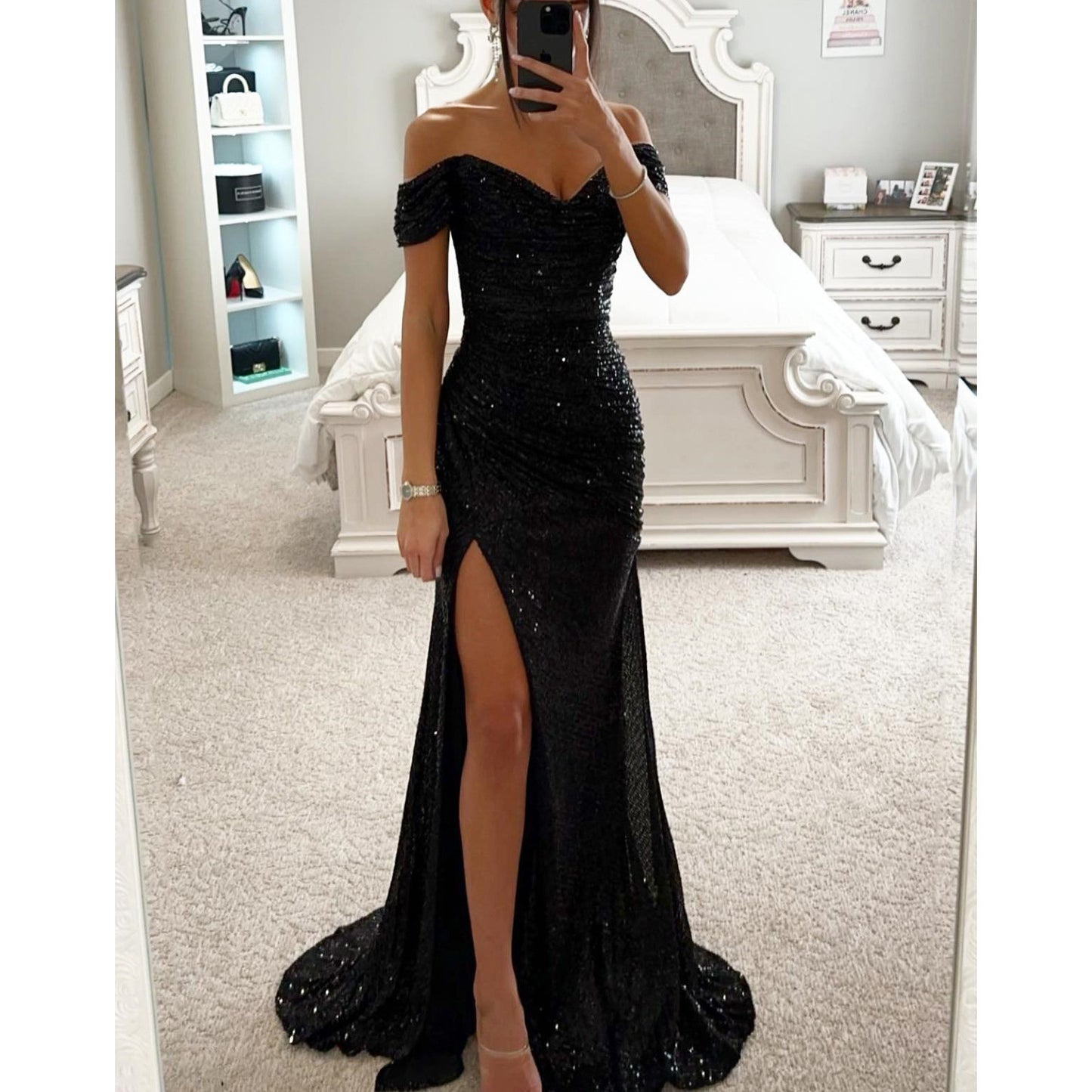 Elegant Party Sequins Off-Shoulder Split Dress