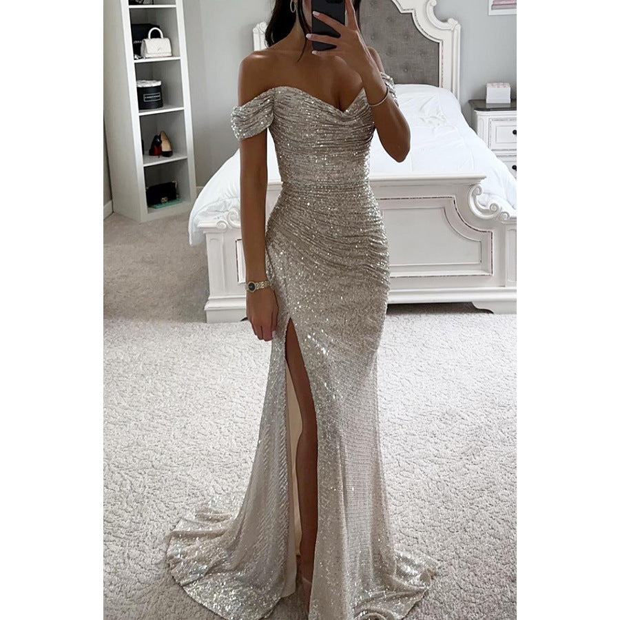 Elegant Party Sequins Off-Shoulder Split Dress