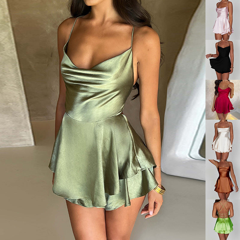 Sleek Satin Suspender Dress