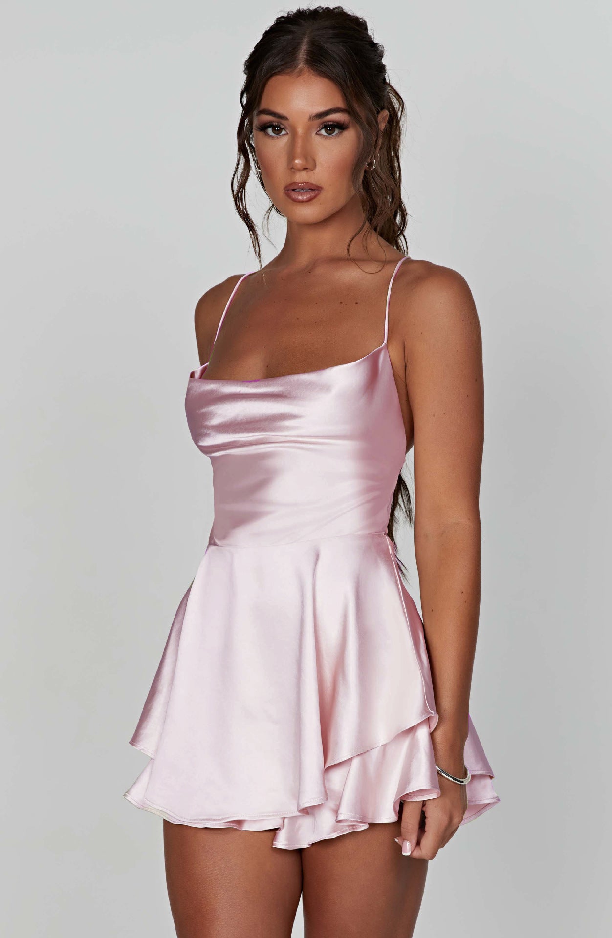 Sleek Satin Suspender Dress