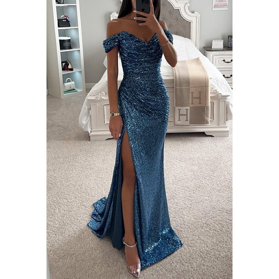 Elegant Party Sequins Off-Shoulder Split Dress